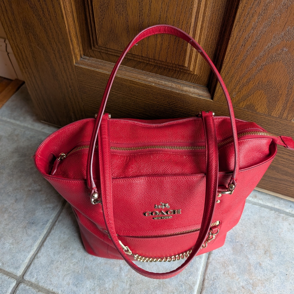Coach Red Leather Tote Bag